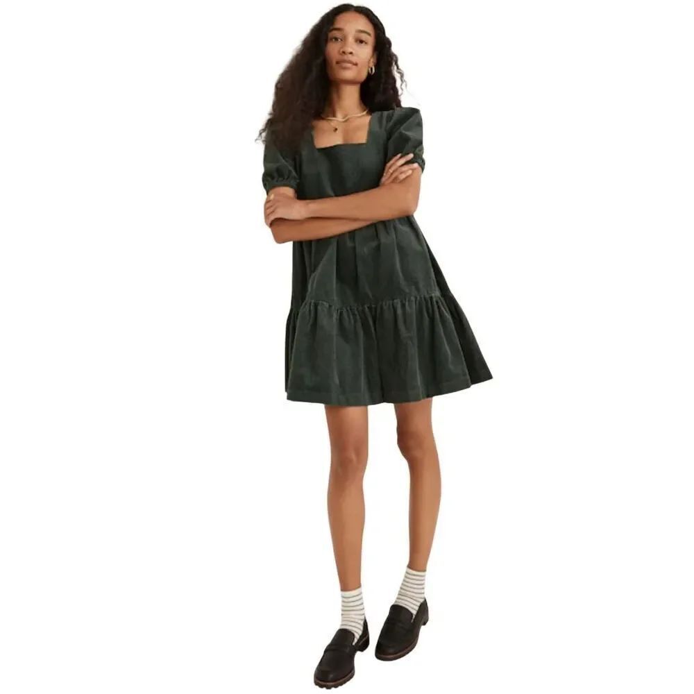Madewell corduroy aidy square-neck tiered mini dress 2